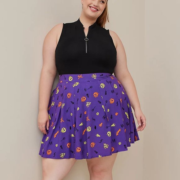❤️NWT VINTAGE TORRID DISNEY VILLAINS - HALLOWEEN SKULLS MAGIC MONSTER SKIRT 1X - Picture 8 of 11